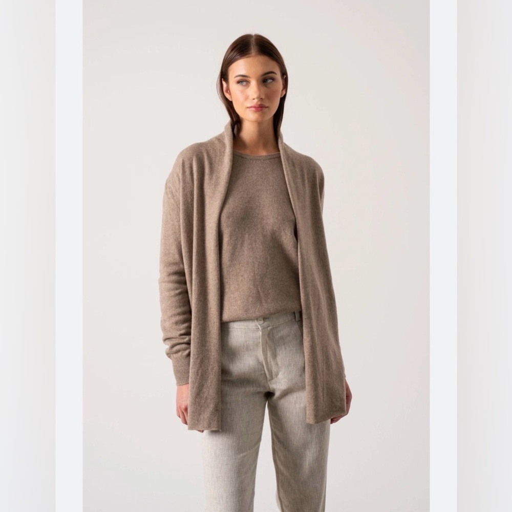 White + Warren Open Front Pocket Cardigan Brown Size Large